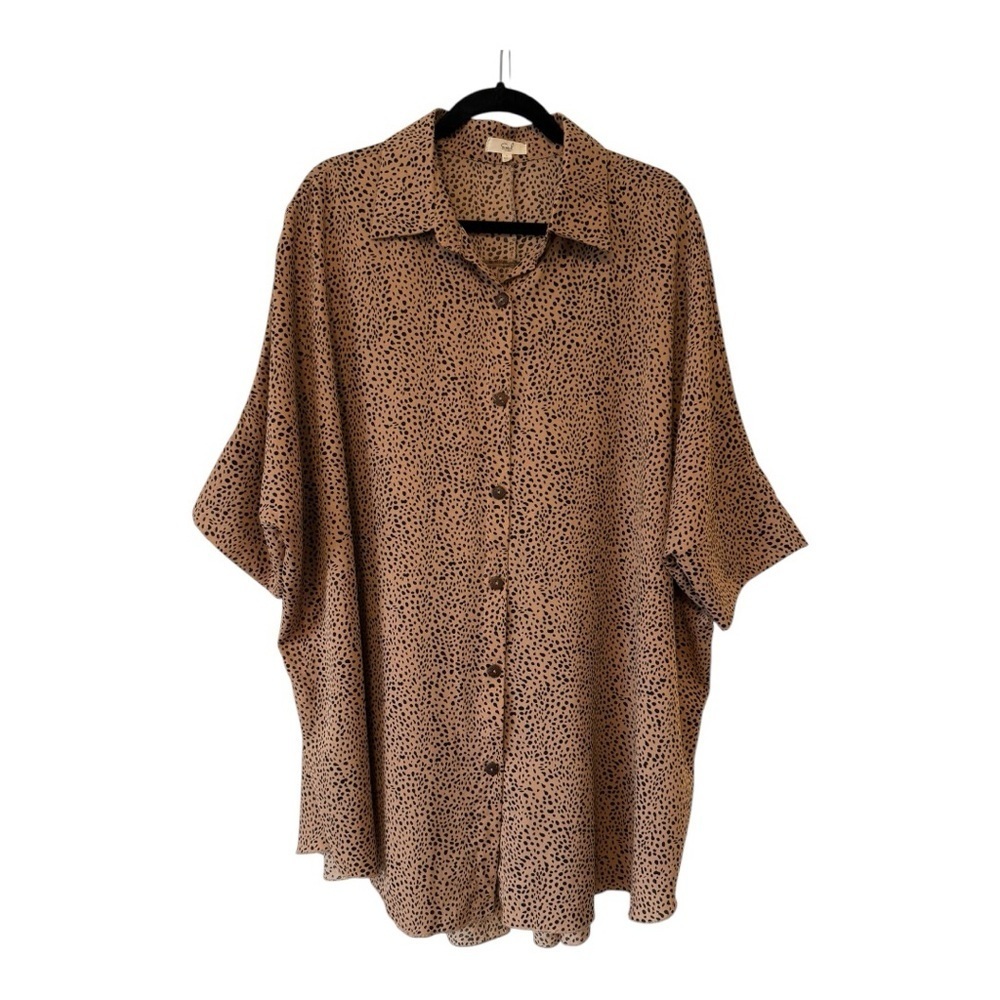 Easel Oversized Leopard Print Short Sleeve Blouse - Size Large